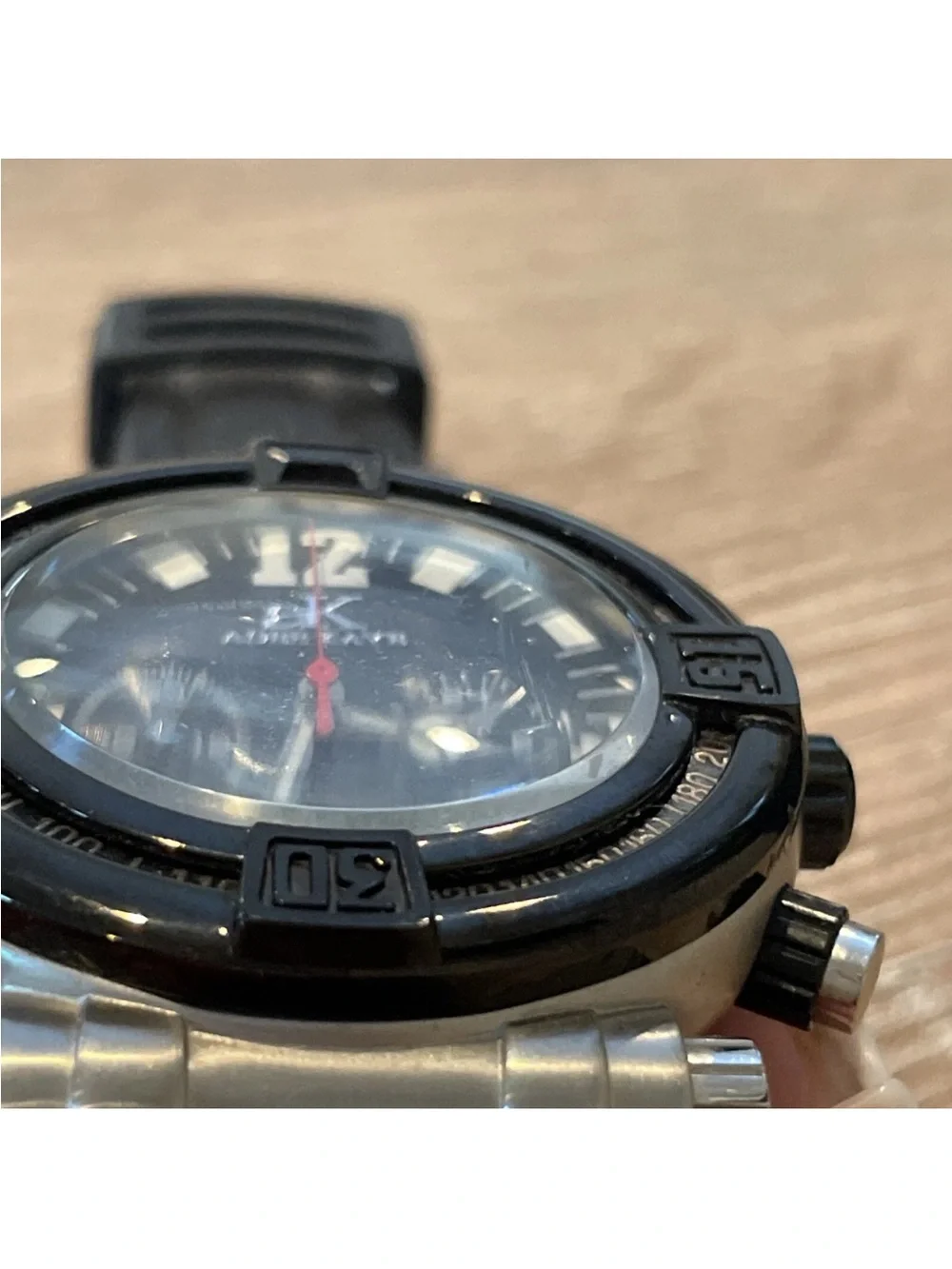 Adee Kaye Revo Sport Chronograph Watch 47mm Black Dial Rubber Strap Quartz